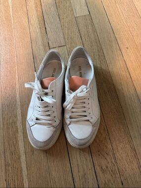 Casual Women's White Leather Sneakers with Suede Accents